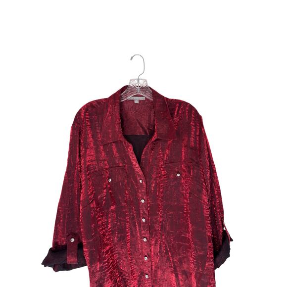 NY Collection Women Button Down Blouse Plus Red Holiday Christmas Festive 3X - Picture 4 of 12